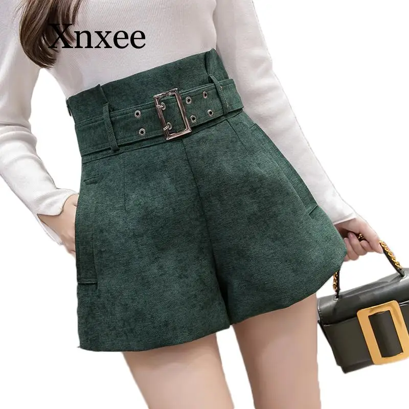 

Belt New Autumn High Waist Shorts Women Spring Korean Elegant A Line Wide Leg Short Pants Ladies Office Work Belted Shorts
