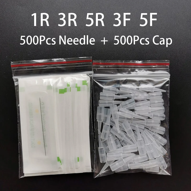 

Wholesale 500Pcs 1R 3R 5R 3F 5F Traditional Machine Needle Caps + PMU Needles For Permanent Makeup Eyebrow Eyeliner Lips Tattoo