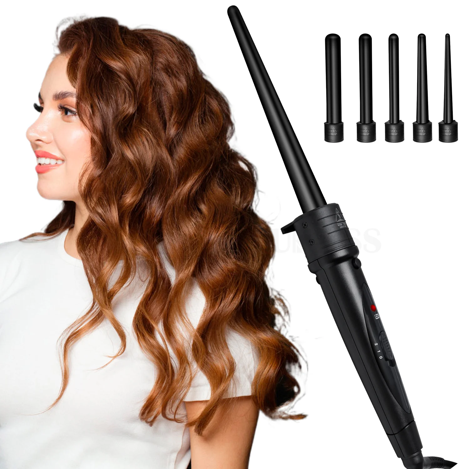 5 in 1 Curling Iron Wand Set Curling Wand  with Interchangeable Ceramic Barrels LCD & Temperature Adjustment Hair Curler Barrels