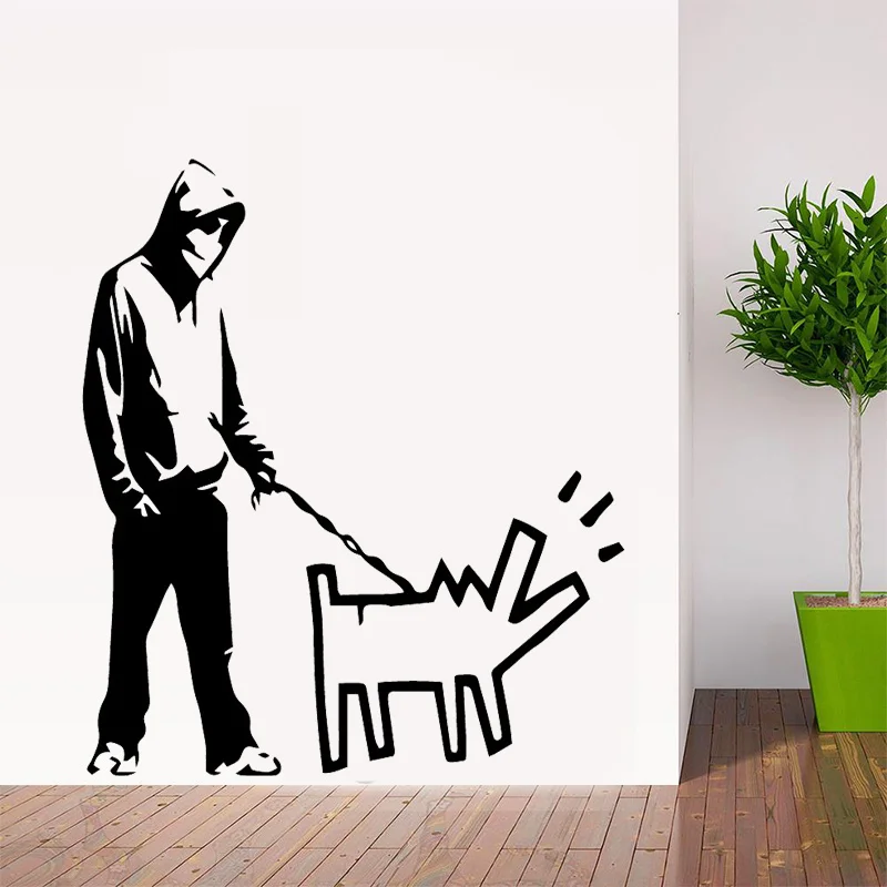 Modern Banksy boy and dog Wall Sticker Home Decoration Accessories vinyl Stickers Art Decoration DIY Home Decor