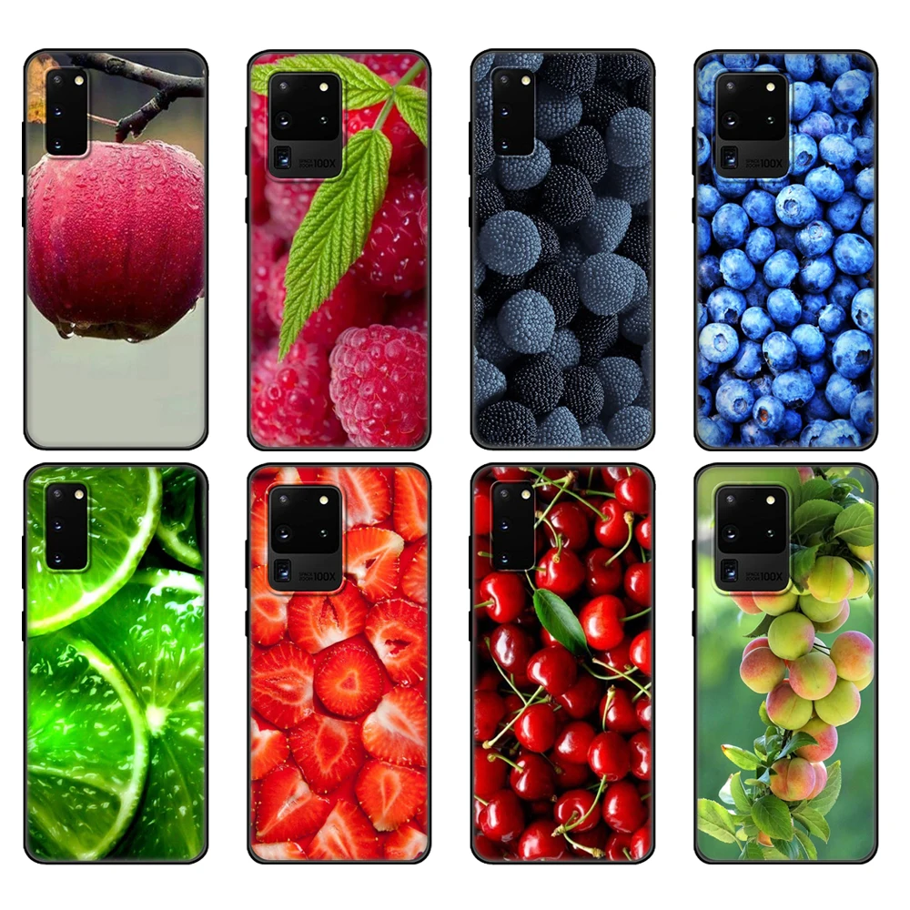 Black tpu Case For Samsung galaxy S20 /S20 PLUS/S20 ultra/S20+ /S20FE back cover Green Fruit cherry Lemon