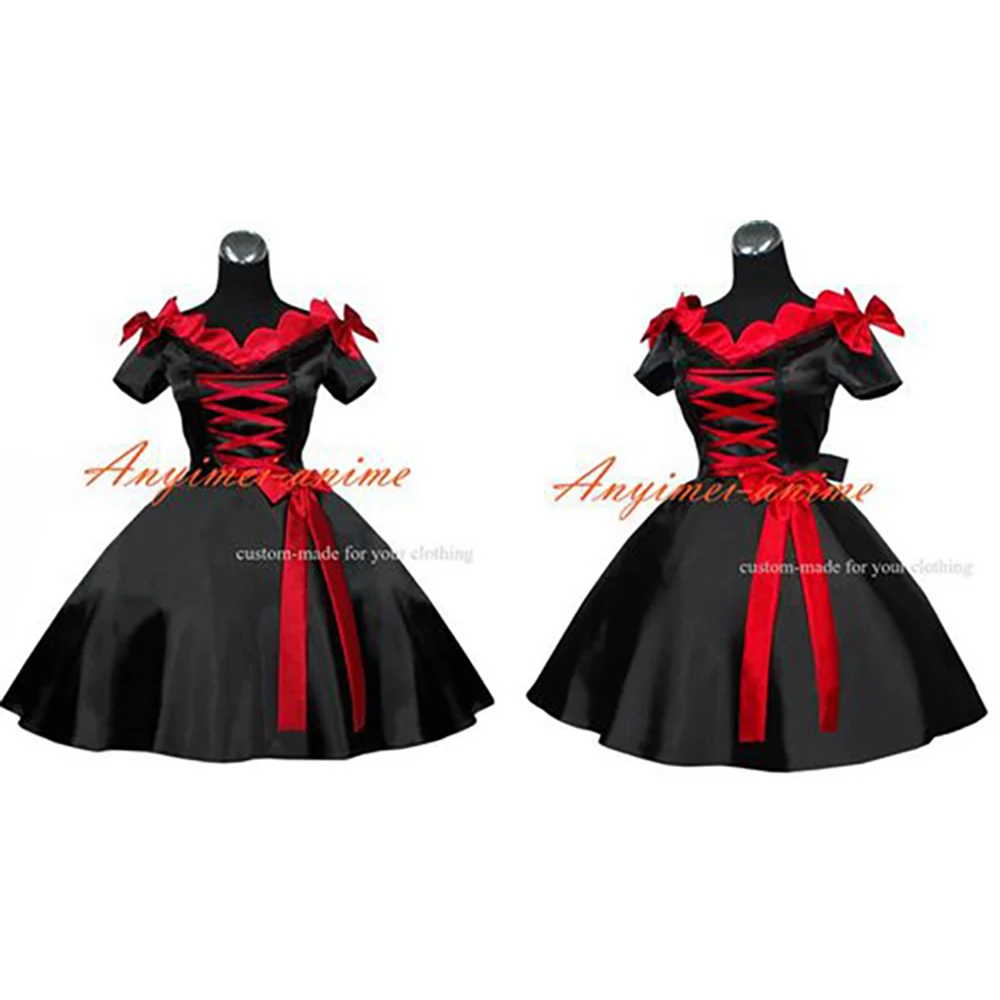 

fondcosplay adult sexy cross dressing sissy maid short Gothic Lolita Punk Ball Gown black satin Dress Costume CD/TV[G421]