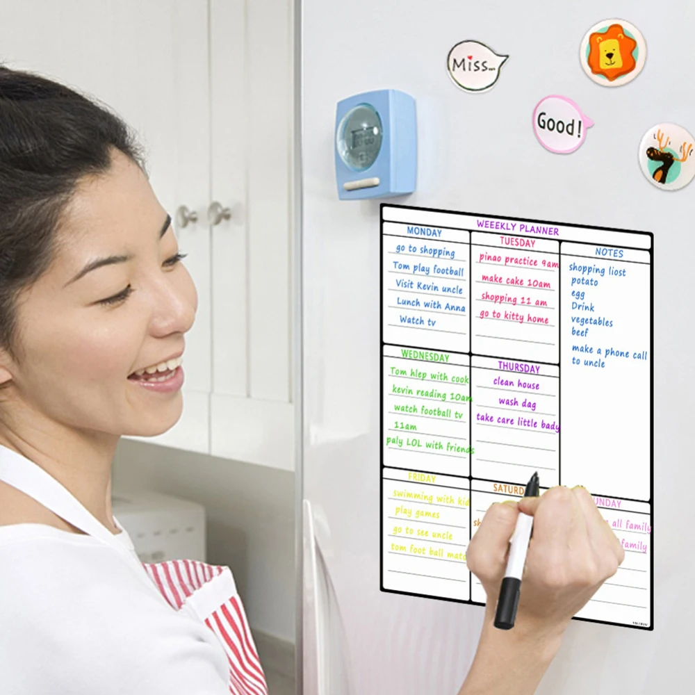 Planificador mensual semanal magnético, tabla de calendario, pizarra blanca, horario, pegatina de nevera, tablero de mensajes para oficinas de