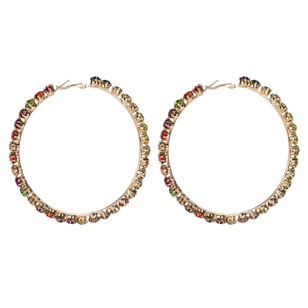 TREAZY New Multicolor Rhinestone Big Hoop Earrings for Women Wedding Party Jewelry Trendy Crystal Celebrity Statement Earrings