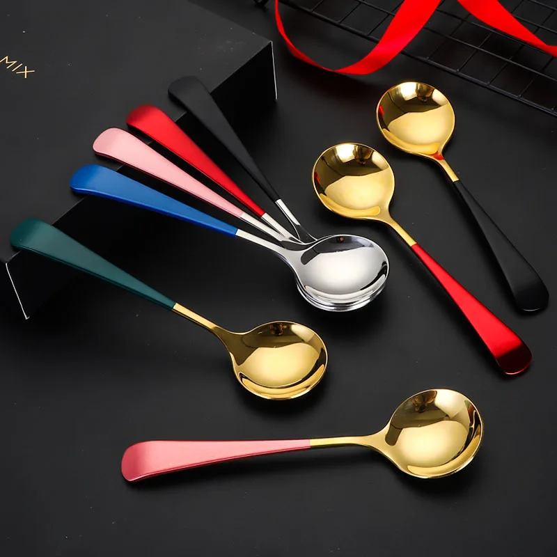 15.9cm*4.5cm Round Head Coffee Spoons Stainless Steel Mixing Tea Dessert Cake Scoop Multicolor Kitchen Tableware Accessories