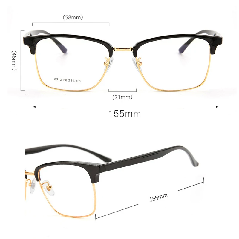 Vazrobe 155mm Oversized Reading Glasses Male Women Anti Blue Light 0 +100 150 200 250 300 350 400 Diopter Eyeglasses Frame