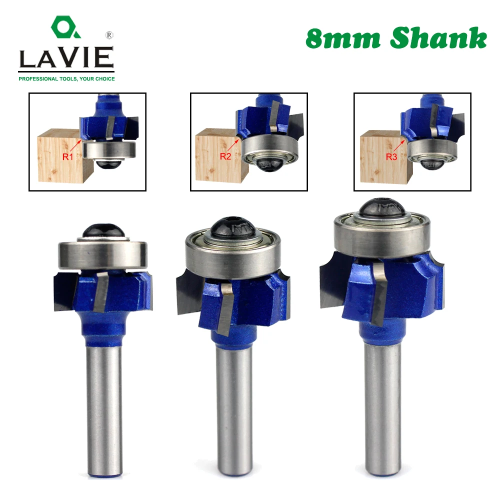 LAVIE 1pc 8MM Shank Z4 Corner Round Router Bit R1 R2 R3 Trim Edging Woodworking Milling Classical Cutter Bit for Wood C08-051Z4