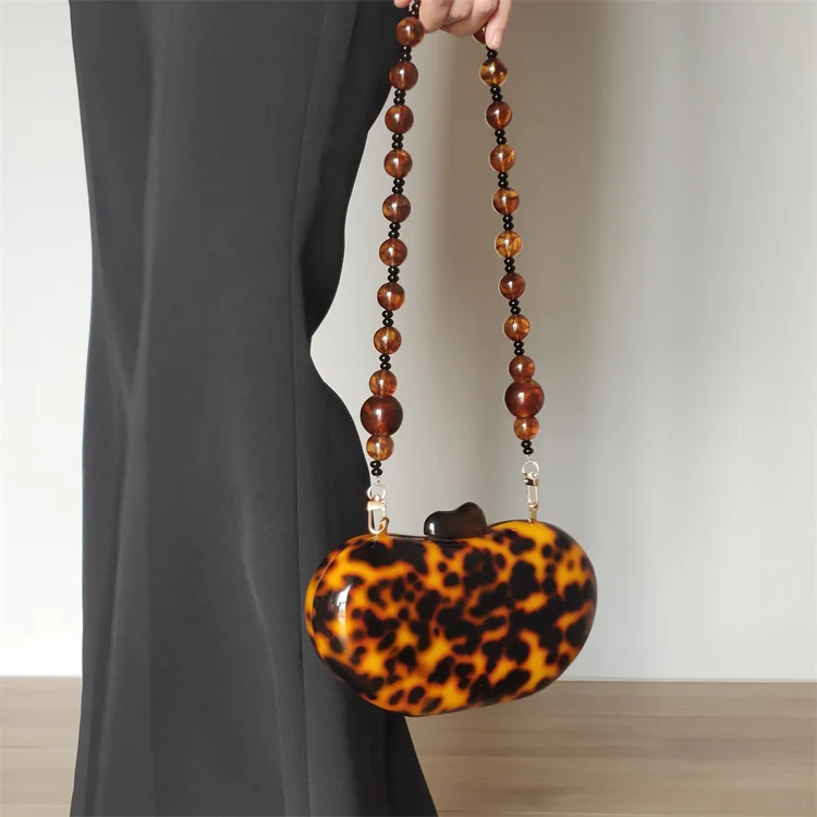 【Wander Lamar】Funky Vintage Irregular Leopard Hawksbill Turtle Color Acrylic Clutch Bag For Woman Party Evening