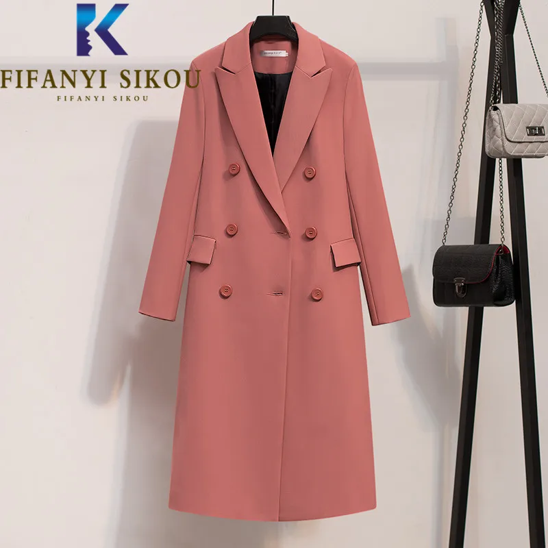 

Autumn Women Blazer Jacket Double Breasted Fashion Chic Long Suit Jcaket High Quality Office Casual Formal Blazers Coat Female