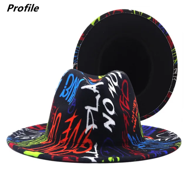 Tie-dye kapelusz fedora hurtownia jesienne i zimowe napisy graffiti monochromatyczny kapelusz unisex ręcznie malowany filcowy czapka zimowa шляпа женская