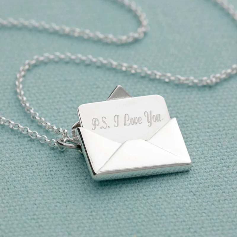 Engraved Letter Names Personality Stainless Steel Pendant Necklace Customized Envelope Valentine's Day Gifts for Women Jewelry