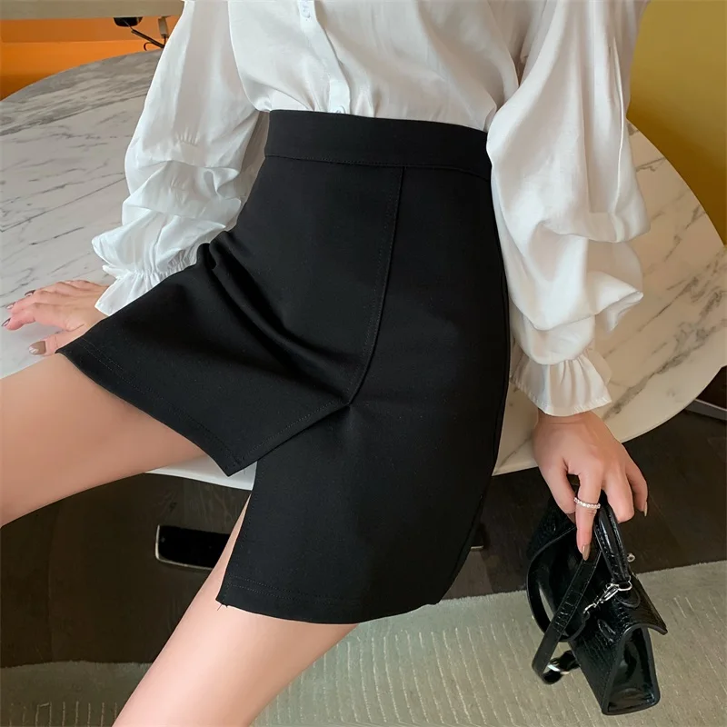 

Women Casual Asymmetrical Skirt Harajuku High Waist Office Ladies Korean Empire Mini Skirts Irregular