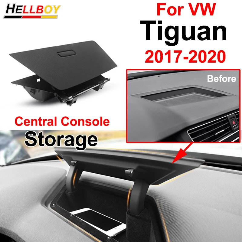 Car Storage Organizer Box For VW Tiguan 2020 2019 Rline 2018 2017 MK2 Central Console Storage Holder Dashboard Auto Accessories