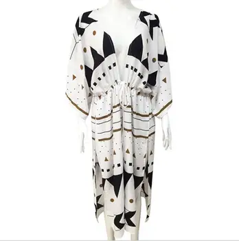Copricostume da bikini, kimono lungo stampato bohémien, cardigan, tunica in chiffon, abbigliamento da spiaggia per donna, costume da bagno 10 best sales kimono di chiffon - №10