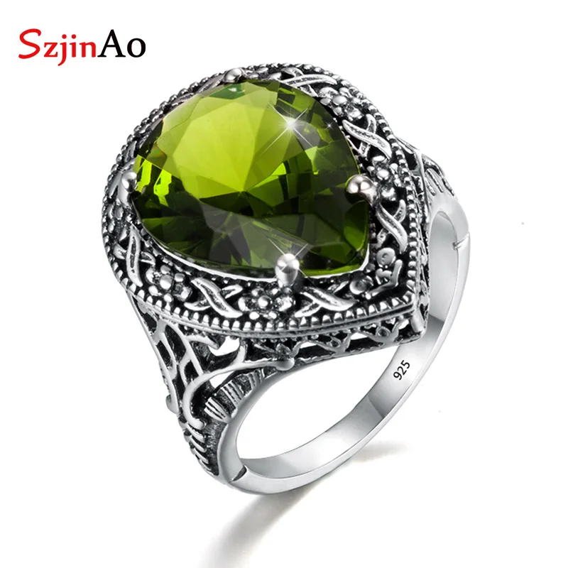 szjinao aneis de amor para mulheres joia antiga verde olivine feminina autentico anel de prata esterlina 925 anel tibetano artesanal 01