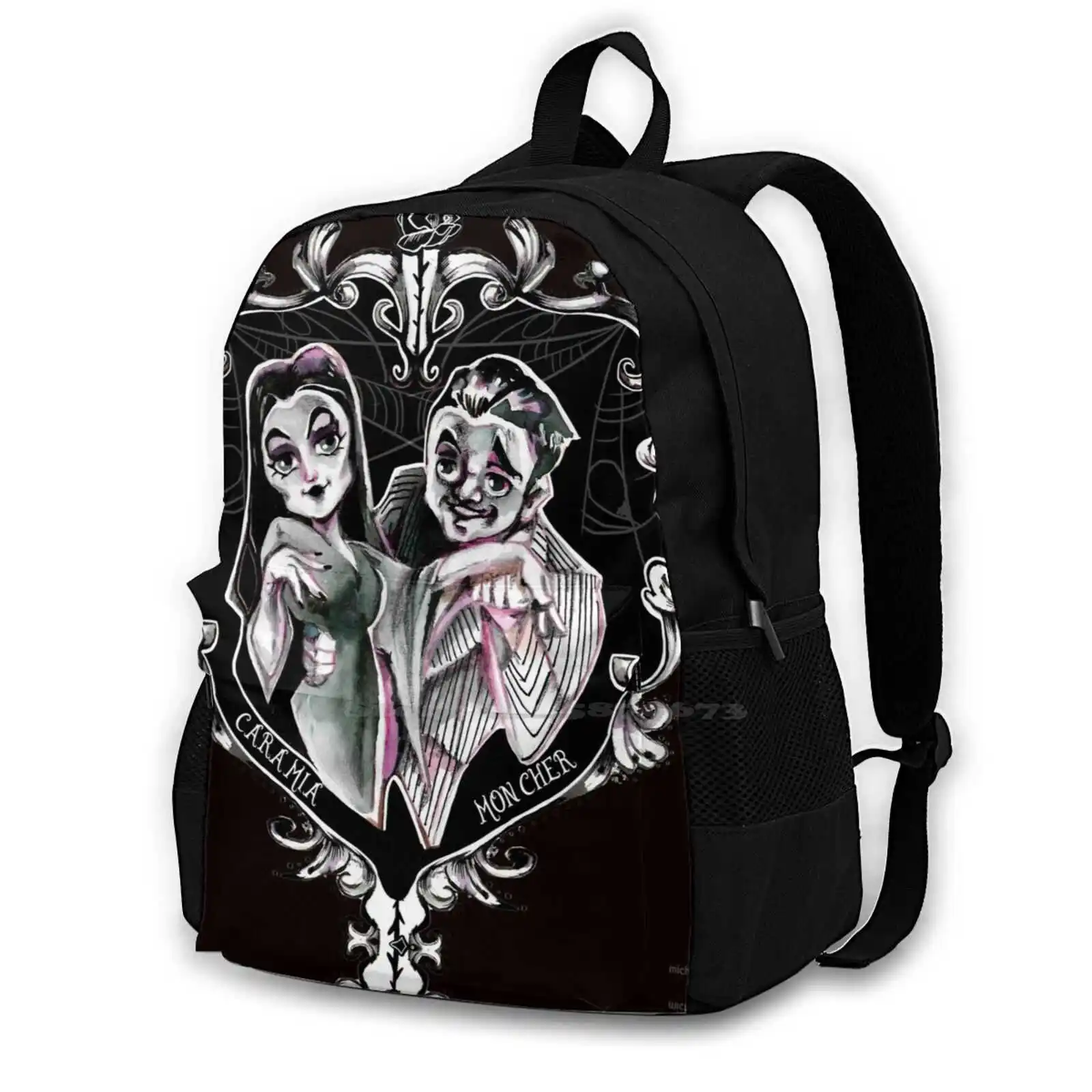 Cara Mia-The Addams Morticia And Gomez Hot Sale Schoolbag Backpack Fashion Bags Cara Mia Caramia Morticia Gomez Dark Love Dark