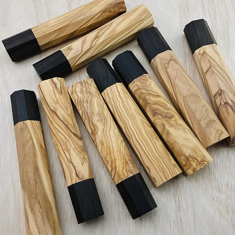 1piece Olive wood + Ebony Octagonal Knife Handle for DIY Semi-finished Damascus Knife Handle Material Kitchen Knife Handle