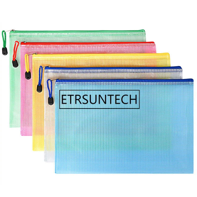 300pc File Bag Transparent  Mesh Bag Office Supplies Plastic Zipper Bag Student Waterproof Bill Bag Examination Paper Stationery