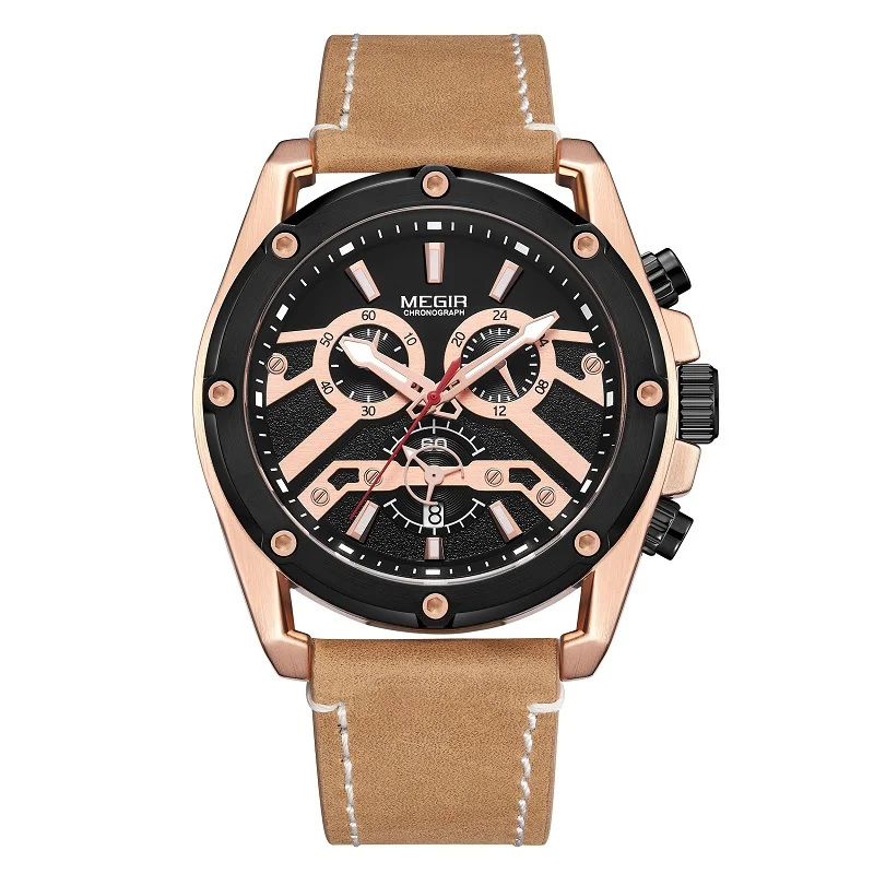 

MEGIR Official Quartz Men Watches Fashion Genuine Leather Chronograph Military Watch Clock Men Relogio Masculino Erkek Kol Saati