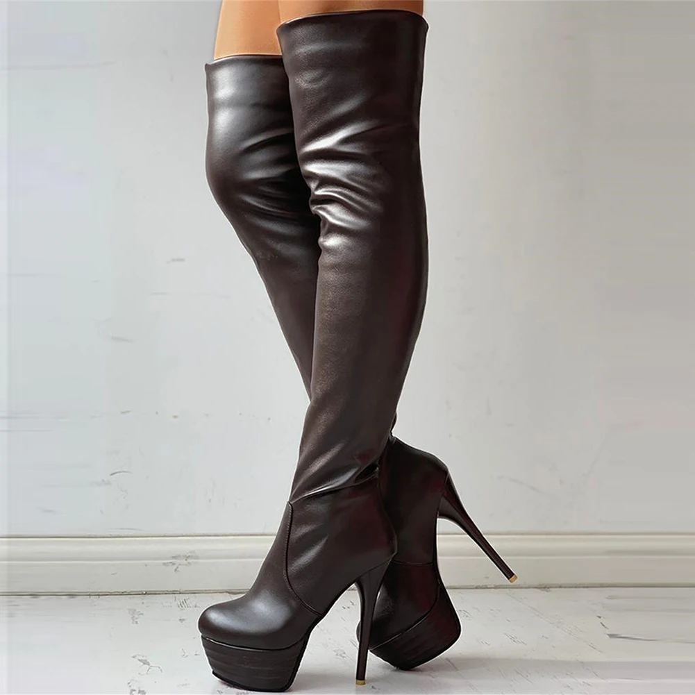 

Plus Size 31-46 Ladies Sexy Extreme High Fetish Thin Heels Party Shoes Women Winter Add Fur Platform Thigh High Boots Woman