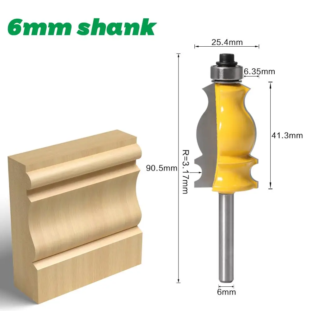 1PC 8mm 6mm Shank Architectural Cemented Carbide Molding Router Bit Trimming Wood Milling Cutter for Woodwork Cutter Power Tools