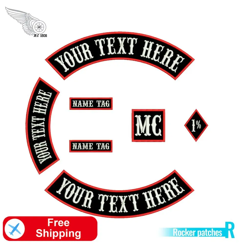 Rocker Custom Motorcycle MC 1% Biker Rider Patch Club ricamo punk Iron on Patch per abbigliamento Set completo 7 pezzi giacca Applique