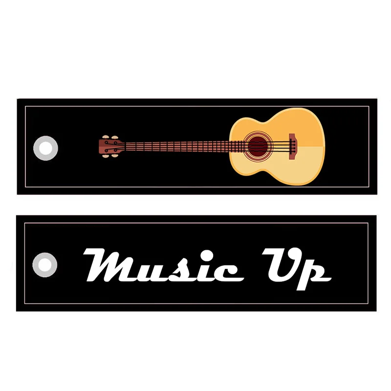 MiFaViPa 1 PC Embroidery Guitar Keychain Porte Fashion Trinkets Gift Motorcycle Car Key Accessories Music Lover Key Ring