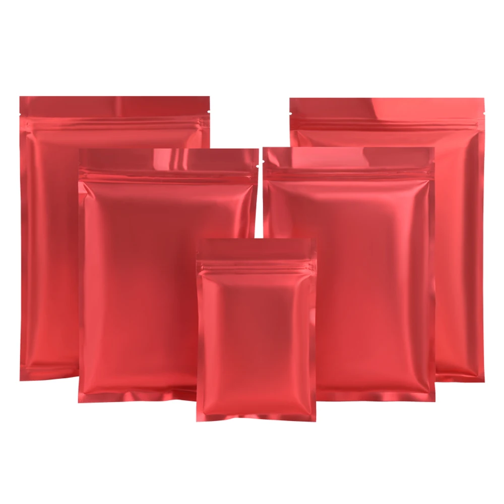 

100Pcs Matte Red Zip Lock Mylar Foil Bag Tear Notch Grip Seal Reusable Flat Reclosable Food Candy Tea Snack Packaging Pouches