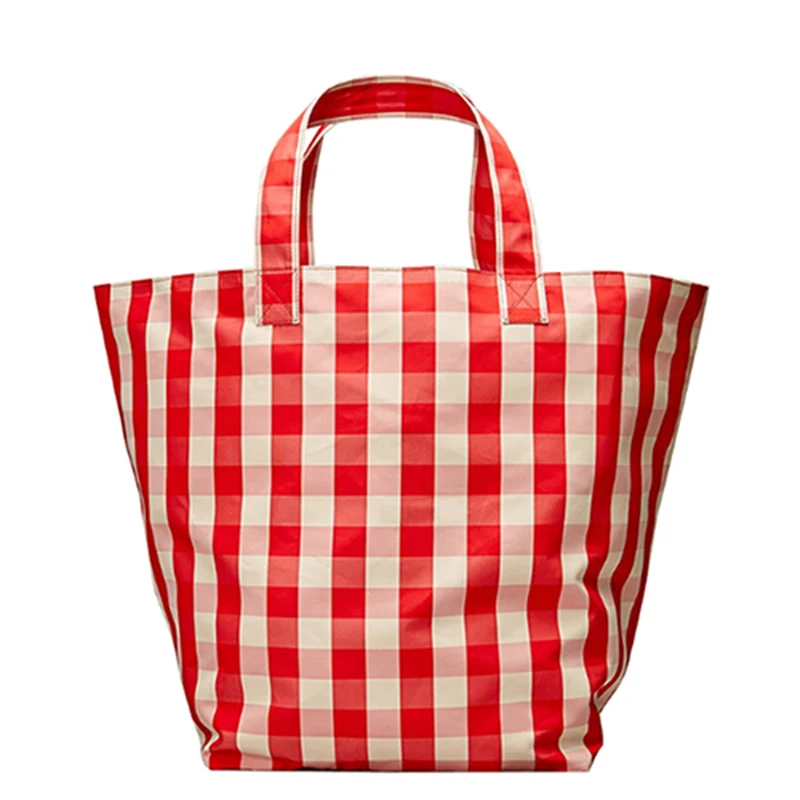 Simple Shoulder Handbag Fashion Red Blue Plaid and Versatile Totes Bag Large Capacity Portable Shopping Bag