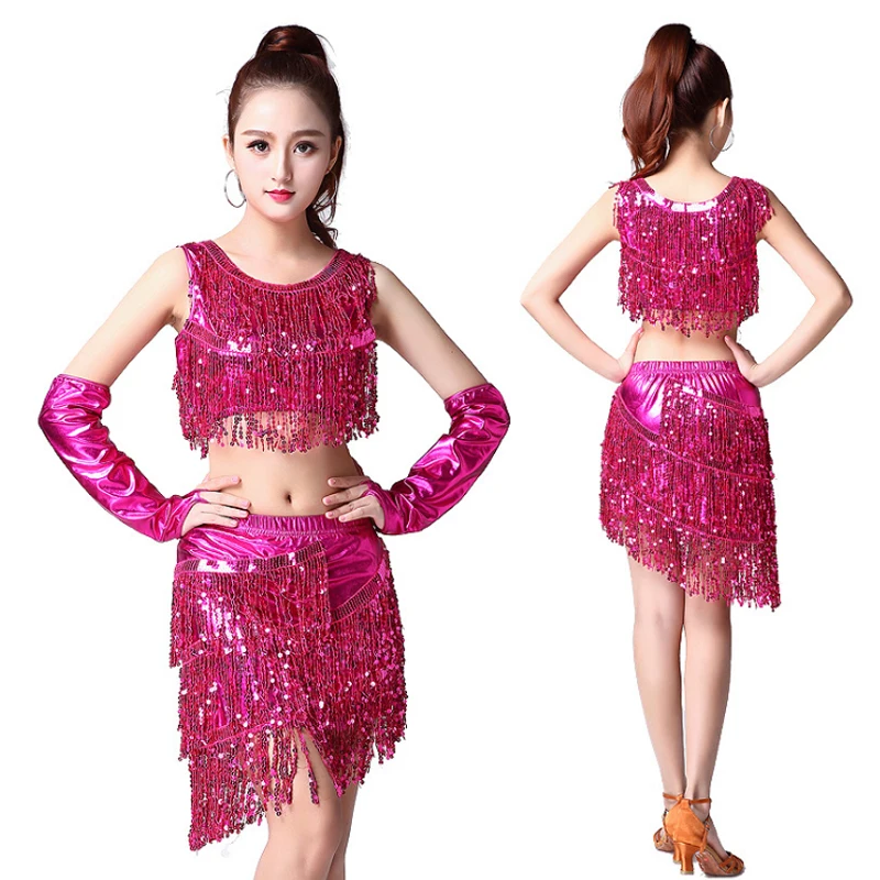 Falda de baile latino con lentejuelas de alta calidad para mujer, falda con flecos y borlas, vestido profesional de salón, Tango latino, Jazz, Salsa moderna