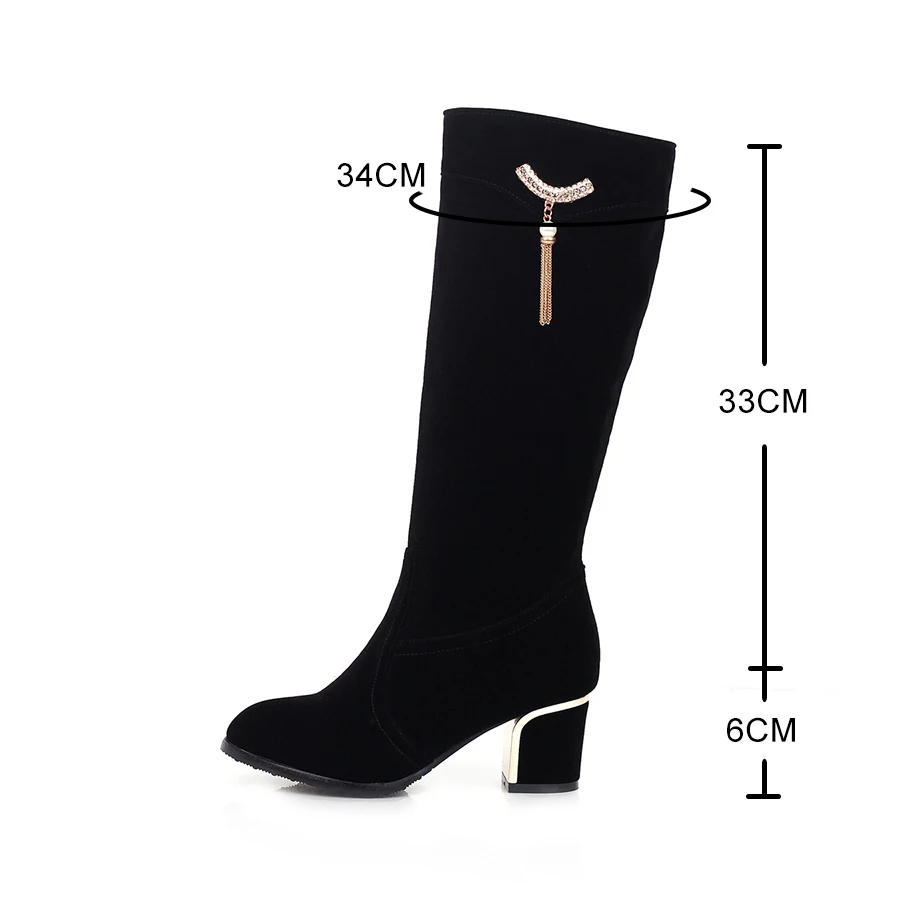 Elegante Knie Hoge Laarzen Vrouwen Schoenen Vrouw Mode Hoge Hakken Winter Party Kwastje Laarzen Zwart Rood Bottine Mujer Grote Maat 32-43