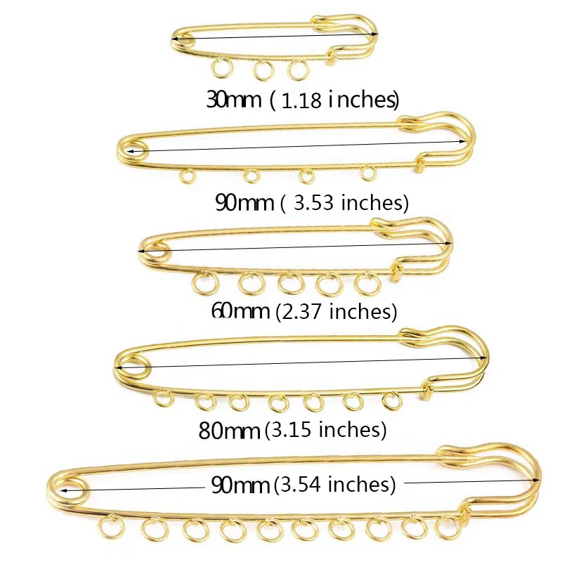 XINYAO 30 60 80 90mm Rhinestone Gold Color Safety Brooch Pins With Loops Fitting Brooch For Women Base Jewelry Making Supplies