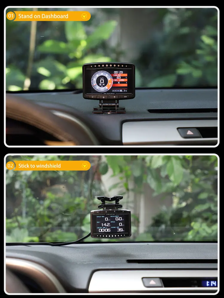 Vjoycar V60 Dual System Head Up Display OBD2 HUD GPS Digital Speedometer X1 OBD2 Meter Gauge  Oil / Coolant Temp. Turbo Boost