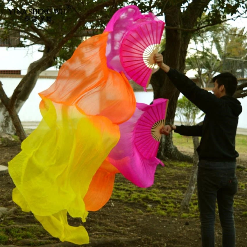 Unisex 100% Reale/Imitazione di Seta Danza Del Ventre Ventole Ventole A Mano A Mano Di Seta Tinto A Mano Danza Del Ventre Cinese di Ballo Velo ventilatore 180x90cm