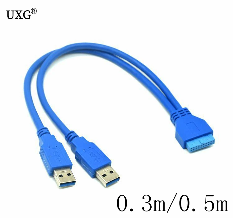 Dual 2 Port USB 3.0 Type A Male to 20 Pin Motherboard Header Female Cable Cord Adapter USB Extension Cable