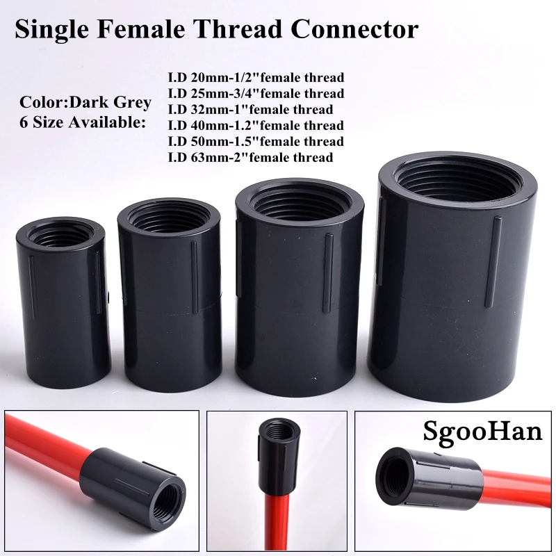 

1/2"~2" Single Female Thread Straight Connector Home Garden DIY Irrigation System Plastic UPVC Pipe Aquarium Fish Tank Joint