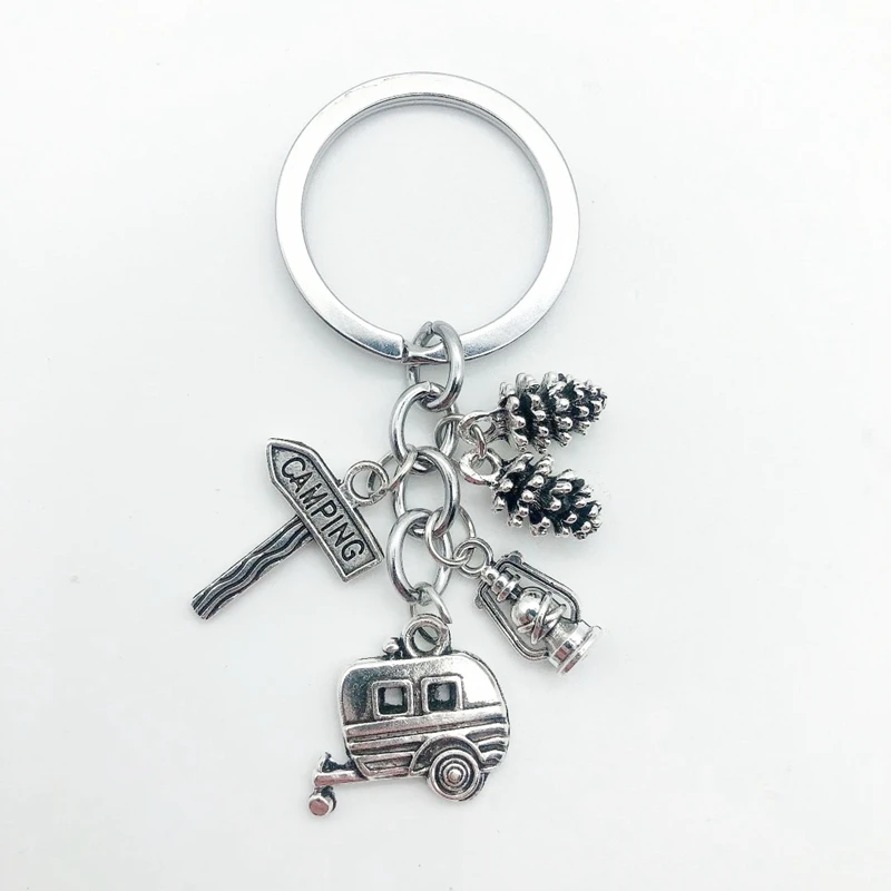 New Camping Keychain Trailer, RV Caravan Campground Key Chain, Nature Outdoors, Summer Vacation, Snowbirds Keyring Souvenir