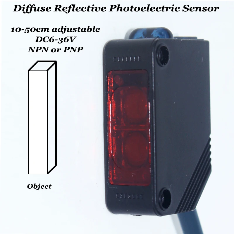 Sensor reflectante difuso NPN PNP, interruptor fotoeléctrico de proximidad, fotocélula, detector de objetos, Sensor de movimiento, interruptor de luz, 20cm, 50cm