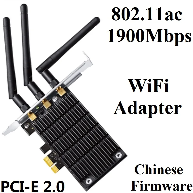 

Chin-Firmware, 802.11AC PCI-E Wireless Network Card, 2.4GHz 600M 5GHz 1300M, 1900Mbps External WiFi Adapter, 3* Exter/ Antennas