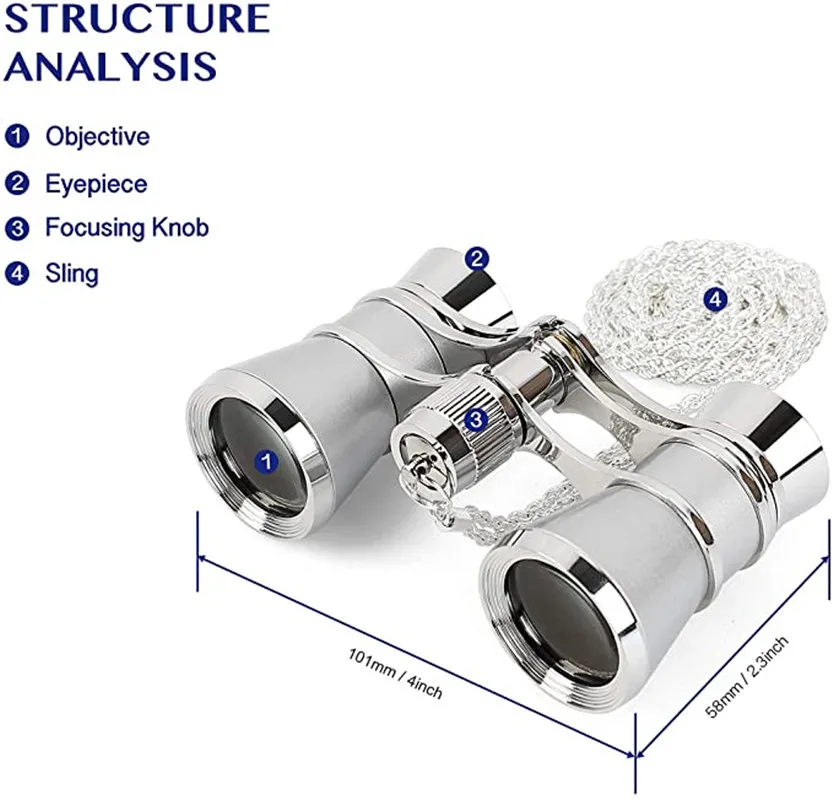 Imagem -04 - Óculos de Ópera Binóculos 3x25 Teatro Mini Binocular Compacto com Corrente para Adultos Mulher em Concerto Musical Prata