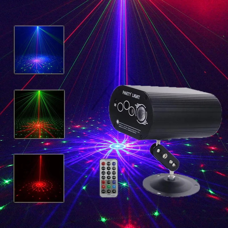 Mini LED RGB Disco Light With Remote 16 in 1 Patterns Laser Stage Projector Activated Auto Flashing for Birthday Party Show