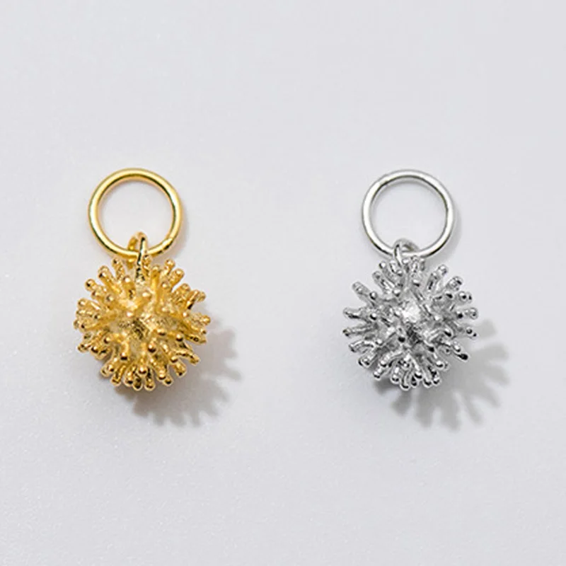 1pc 925 Sterling Silver Fur Ball Small Dangle Charms 9x7mm Fancy S925 Silver Earrings Necklace Pendants DIY Jewelry Findings