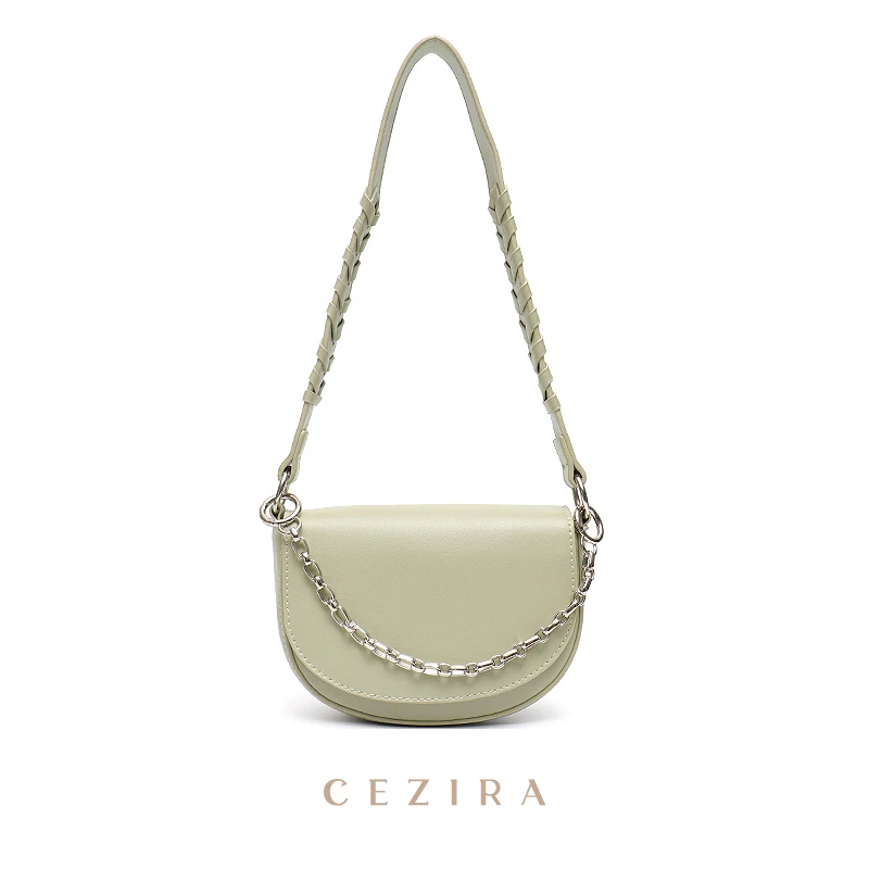 CEZIRA Fashion PU borsa in pelle vegana per donna borsa a tracolla a conchiglia con patta a catena di lusso borsa a treccia mezza luna borsa piccola