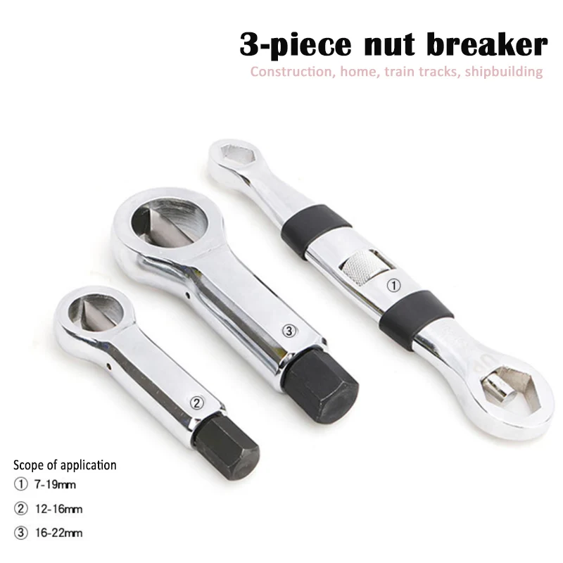 3Pcs Adjustable  Duty Rust Resistant Damaged Nut Splitter Remover Rusty Nut Splitter Spanner Remove Cutter Tool Steel Wrench Hex