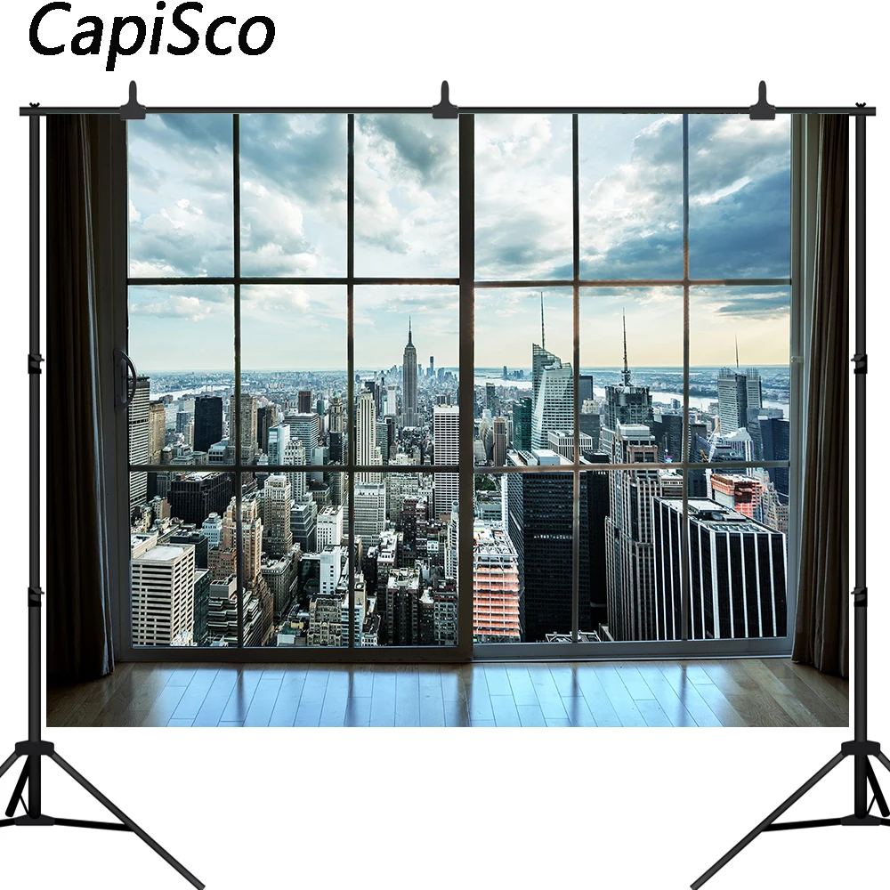 Capisco Office Glass French Window City Building Landscape Scene Photography Backgrounds Photographic Backdrop For Photo Studio
