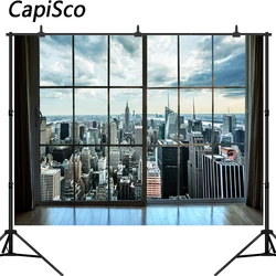Capisco Office Glass French Window City Building Landscape Scene Photography Backgrounds Photographic Backdrop For Photo Studio