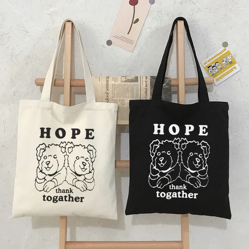 Korean Casual Female Canvas Bag Cartoon Letter Fashion Ulzzang Punk Large Capacity Harajuku Fun Vintage Cute Bear Shoulder Bags