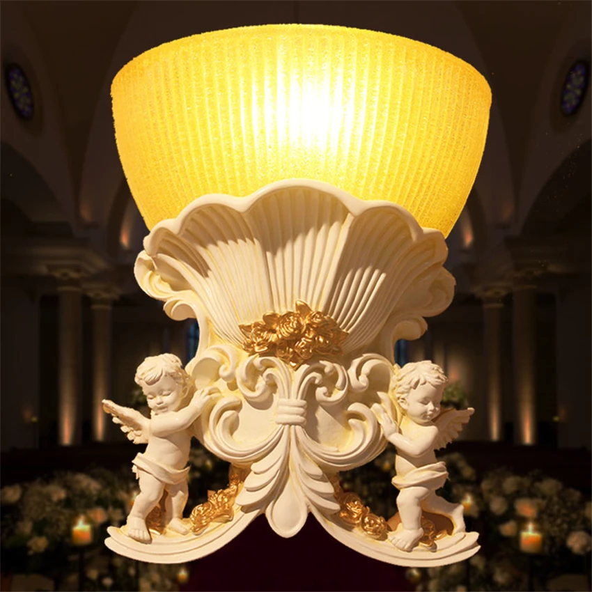 Angel Baby Resin Wall Lamps European Balcony Bedroom Bedside Lamp Aisle Living Room Decorative Wall Sconces Lights Fixtures