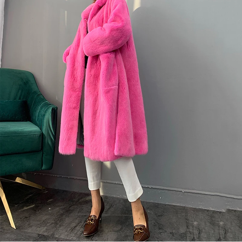 フタンガイール新冬輸入パープルラベルベルベットミンクファーコートフード付きビッグポケット女性用エクストラロング天然リアルミンクファーコート