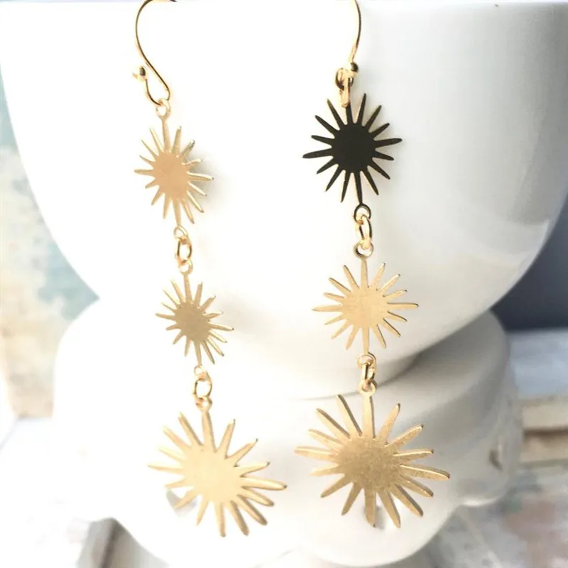 Sun Star Earrings Brass Starburst Celestial Jewelry Falling Star Astronomy Sky Boho 2020 New Women Gift Girlfriend Beautifu